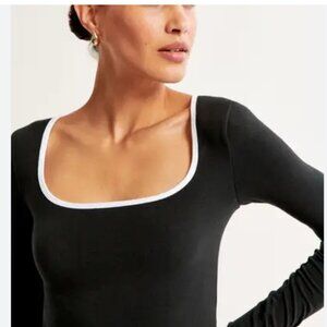 A&F Long Sleeve Cotton Blend Seamless Square Neck Top